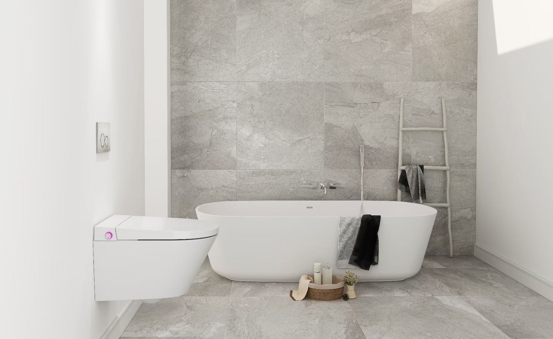 Savanté Smart Wall Hung Bidet Toilet with Concealed Cistern and Chrome Flush Plate
